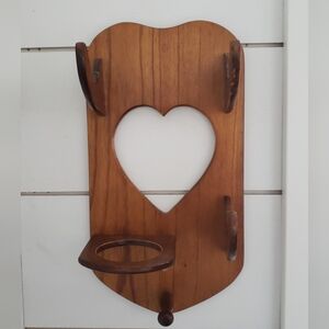 Rustic Vintage Wooden Heart Wall Hook Organizer, Cottagecore Farmhouse Decor
